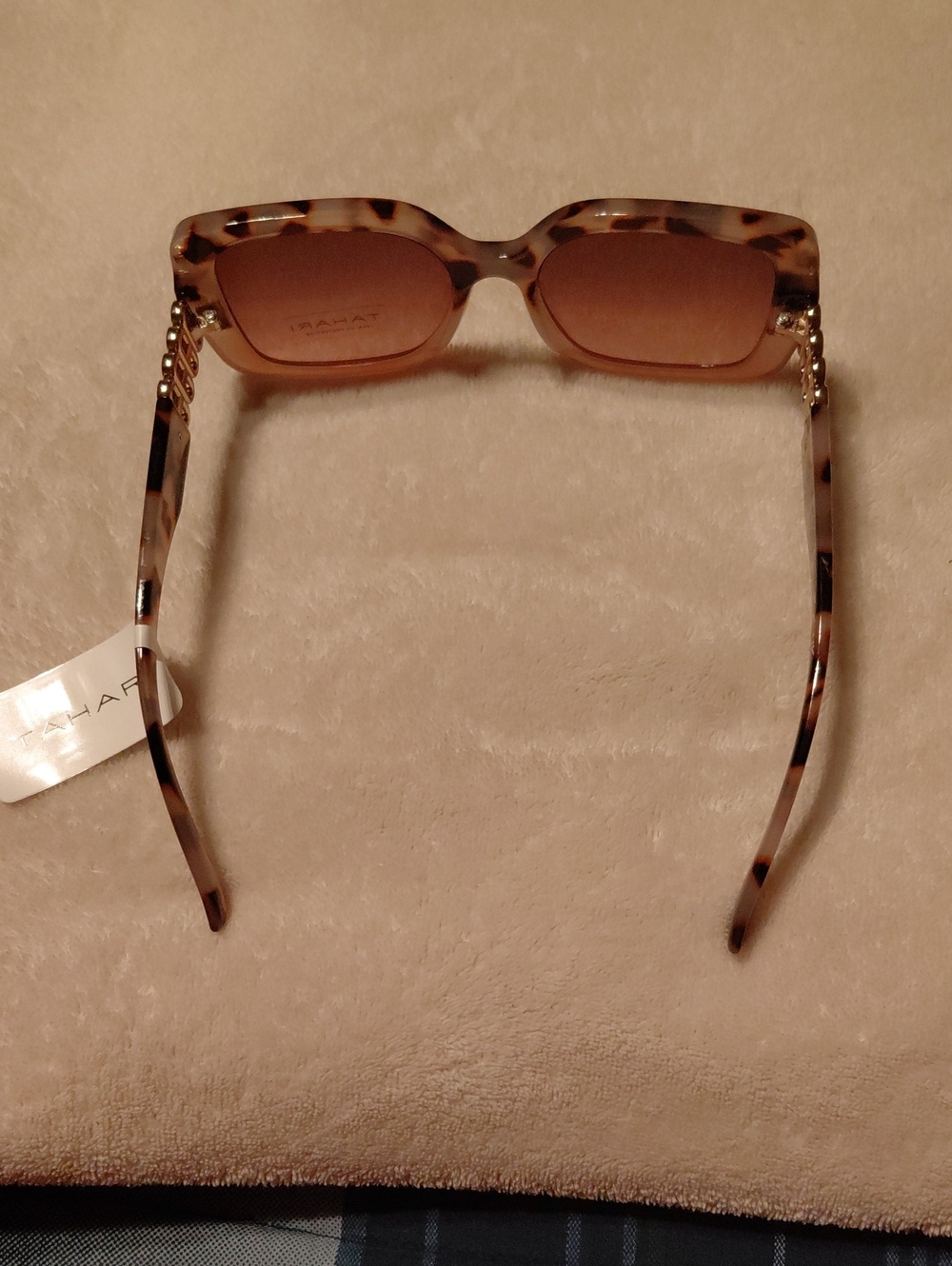 Tahari Tortoiseshell Sunglasses with Gold Chain Accent and Brown Gradient Lenses